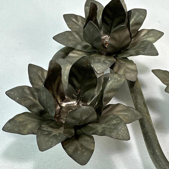 Vintage Silver Plate 3 Flower Candle Holders Candelabra Candlesticks Roses Lotus - Picture 2 of 15